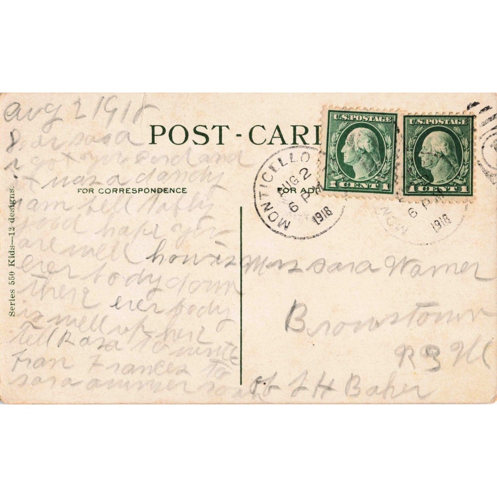 Vintage 1918 Postcard You Can Search Me Toddler Broom Series 550 Kids Monticello - Picture 2 of 2